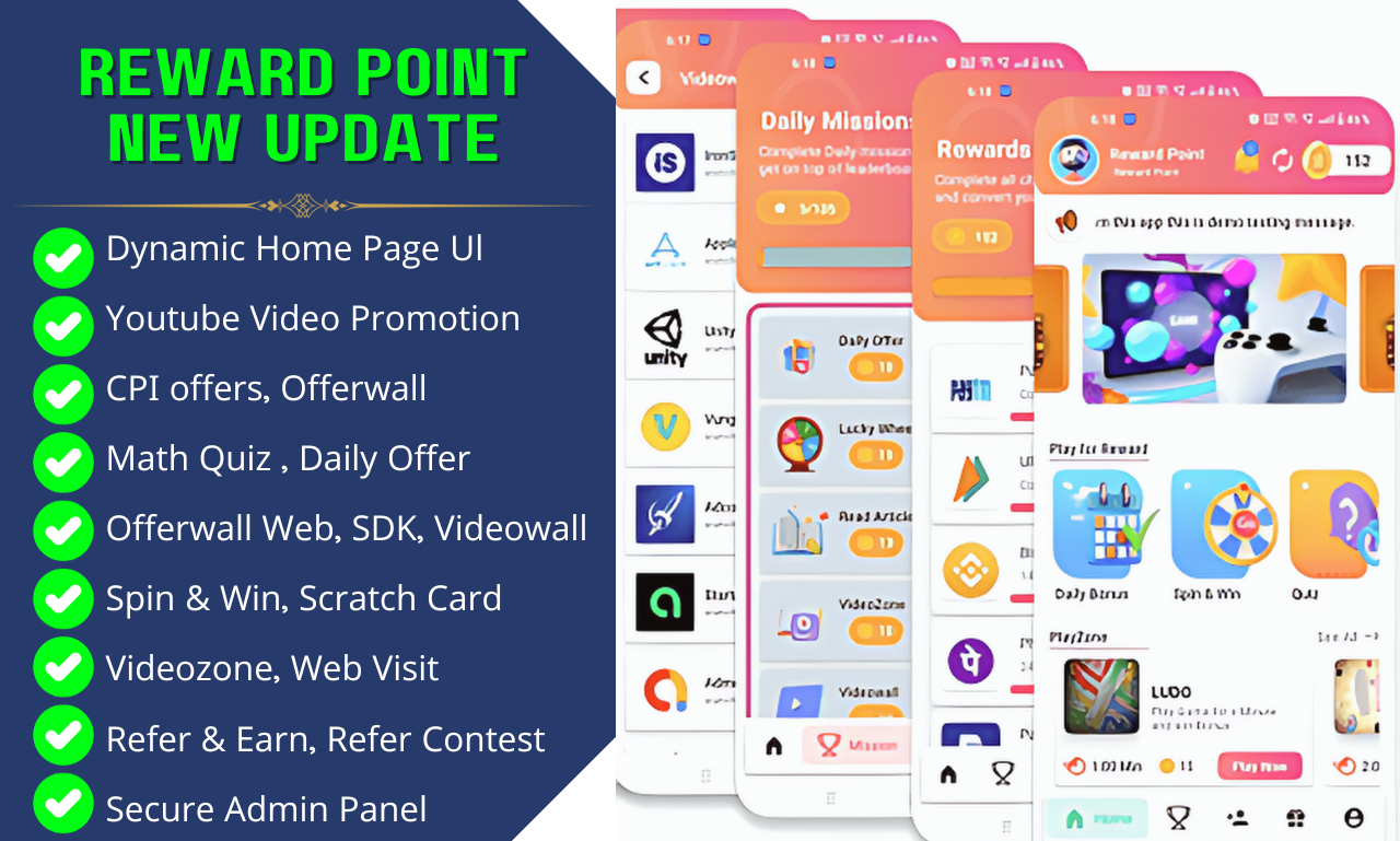 I will make a premium reward earning app with admin panel